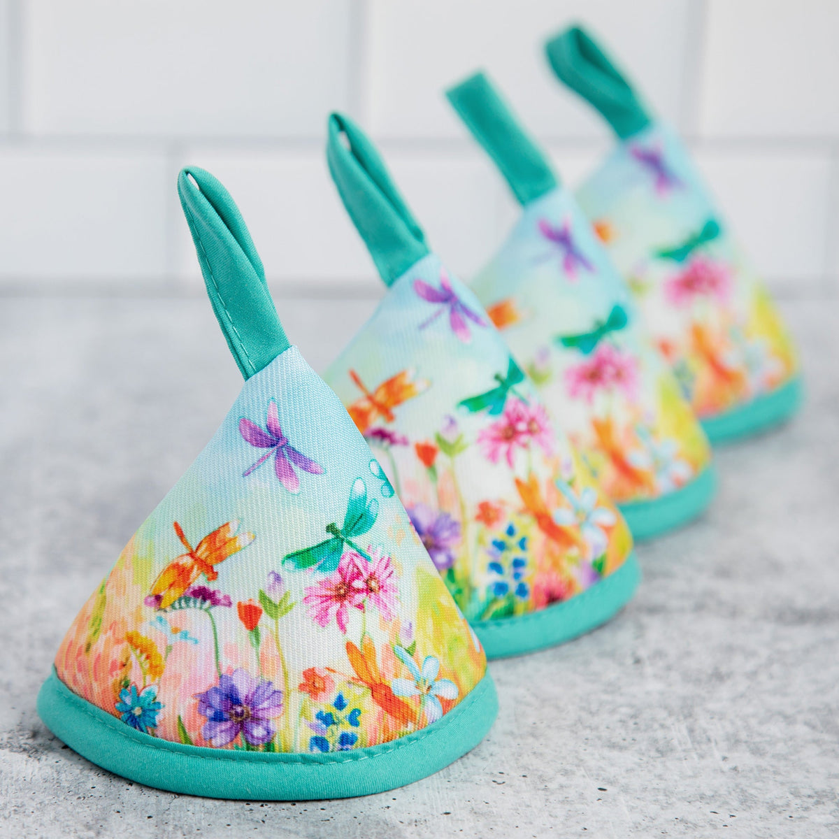 Wildflower & Dragonfly Insulated Pot Lid Hats (Set of 4)