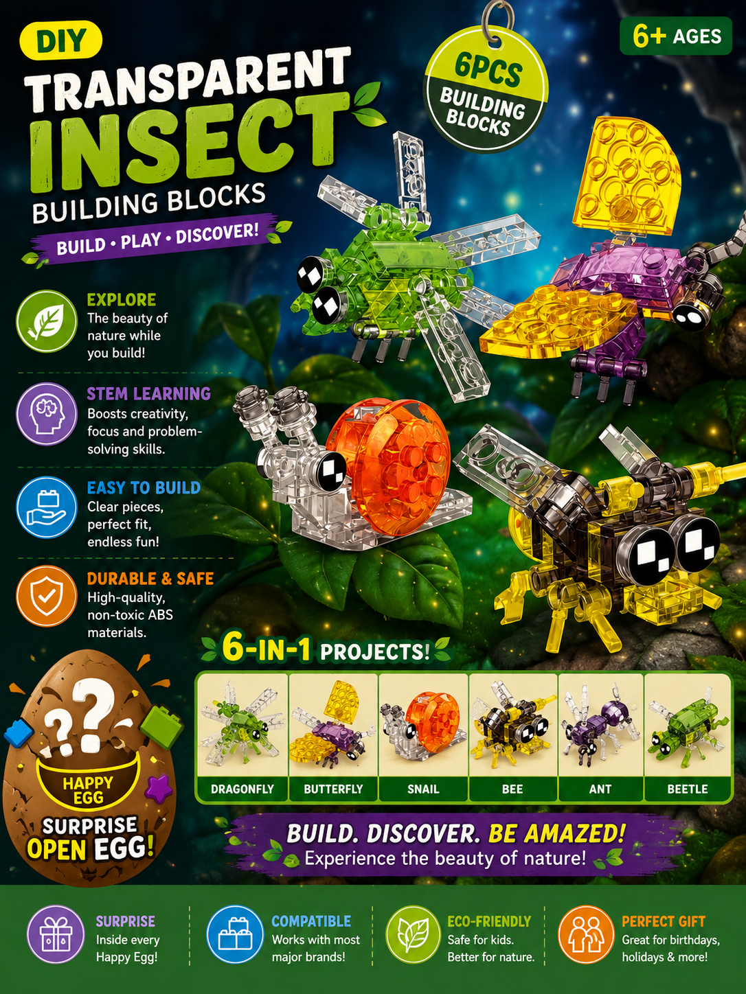 Transparent Insect Surprise Building Block Egg