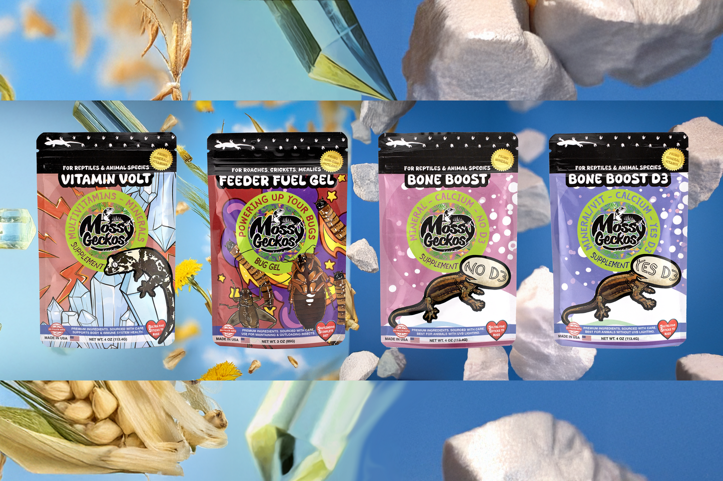 Mossy Geckos - Essential Supplement & Feeder 4-Pack Bundle