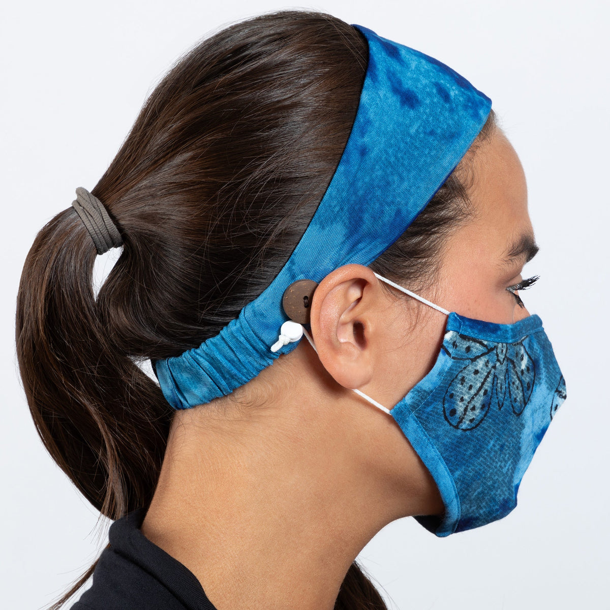 Tie-Dyed Butterfly Cotton Face Mask & Button Headband Set