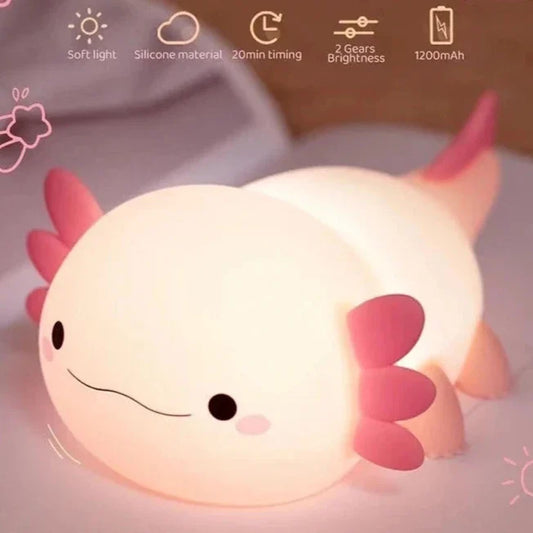 Kawaii Squeezable Axolotl Silicone LED Night Light