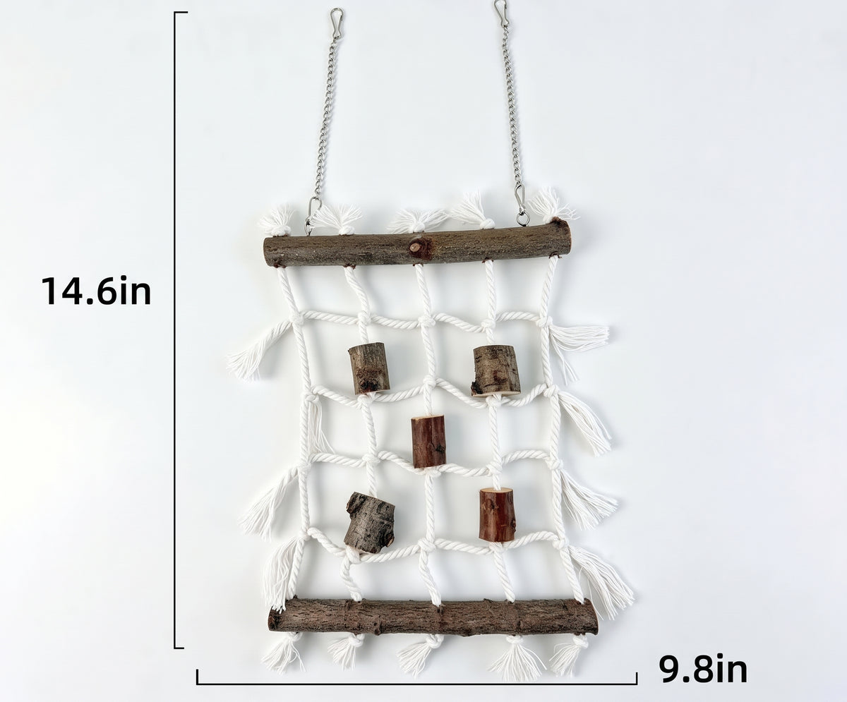 Natural Wood & Cotton Rope Hanging Reptile Climbing Net