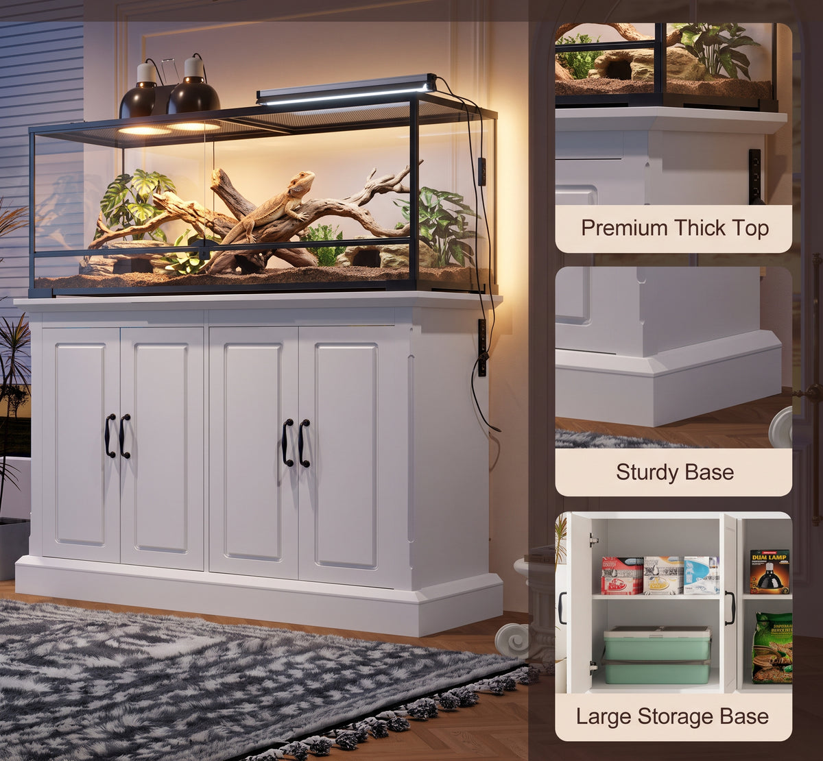 50" Heavy-Duty Terrarium & Aquarium Stand with 4-Door Storage Cabinet & Built-In Power Strip (880 lb Capacity)