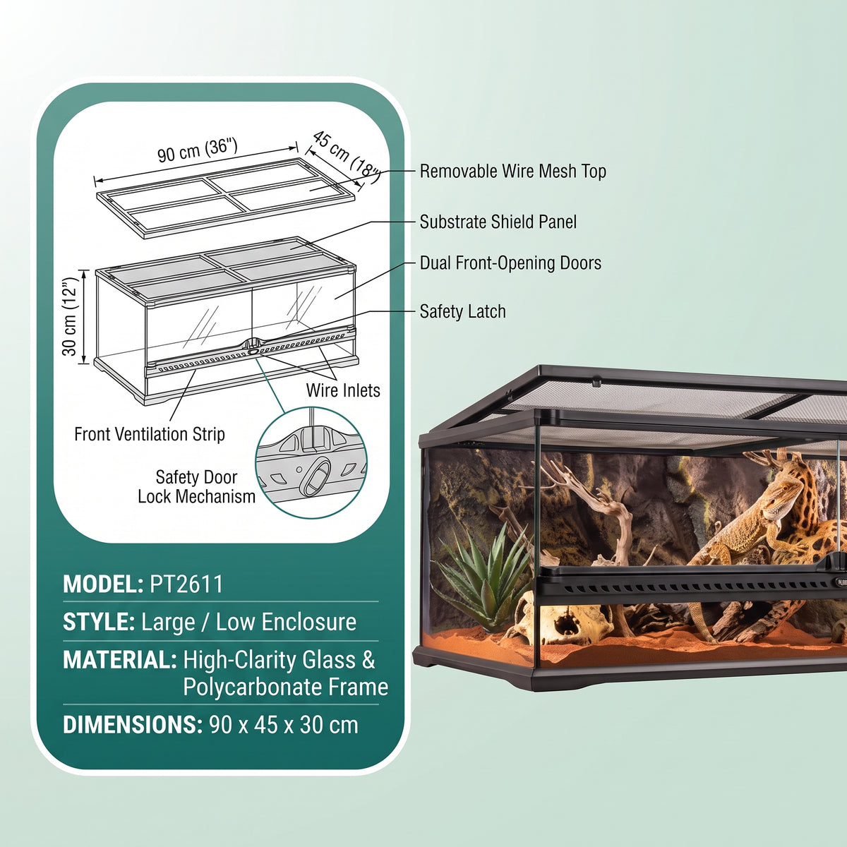 Exo Terra 36" x 18" x 12" Front Opening Glass Enclosure