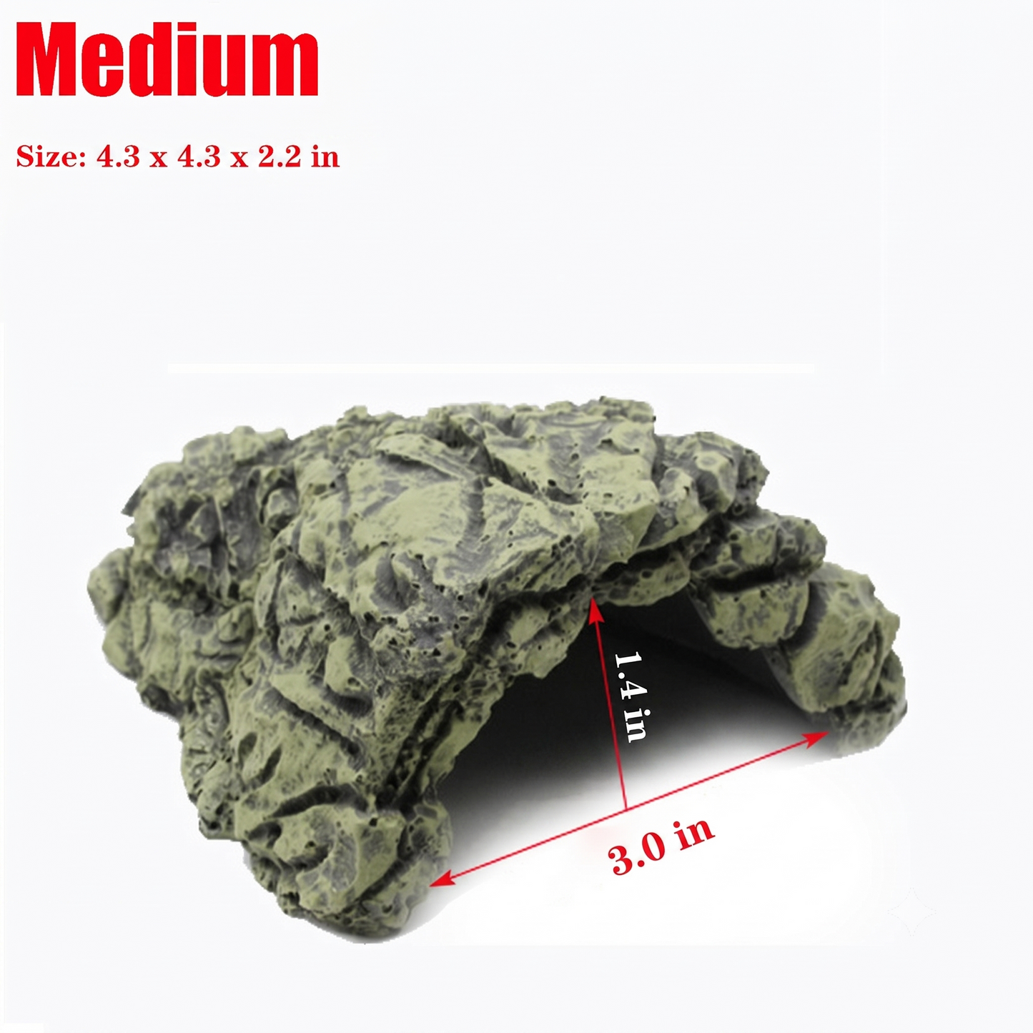 A medium-sized cave-like shown on a white background with red text indicating size measurements of 4.3 x 4.