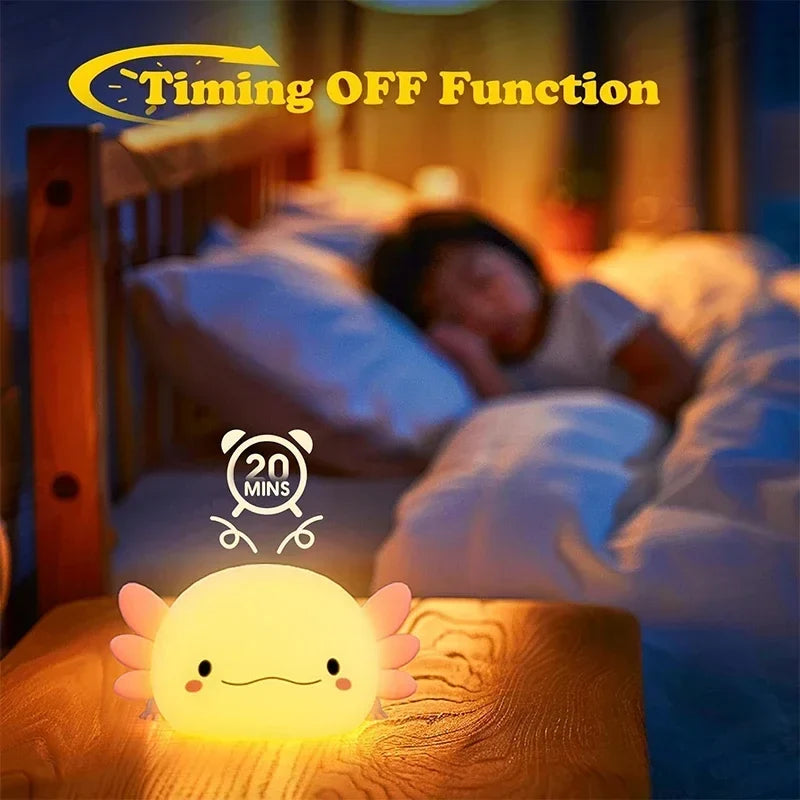 Kawaii Squeezable Axolotl Silicone LED Night Light