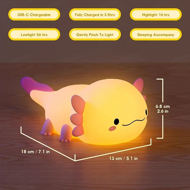 Kawaii Squeezable Axolotl Silicone LED Night Light