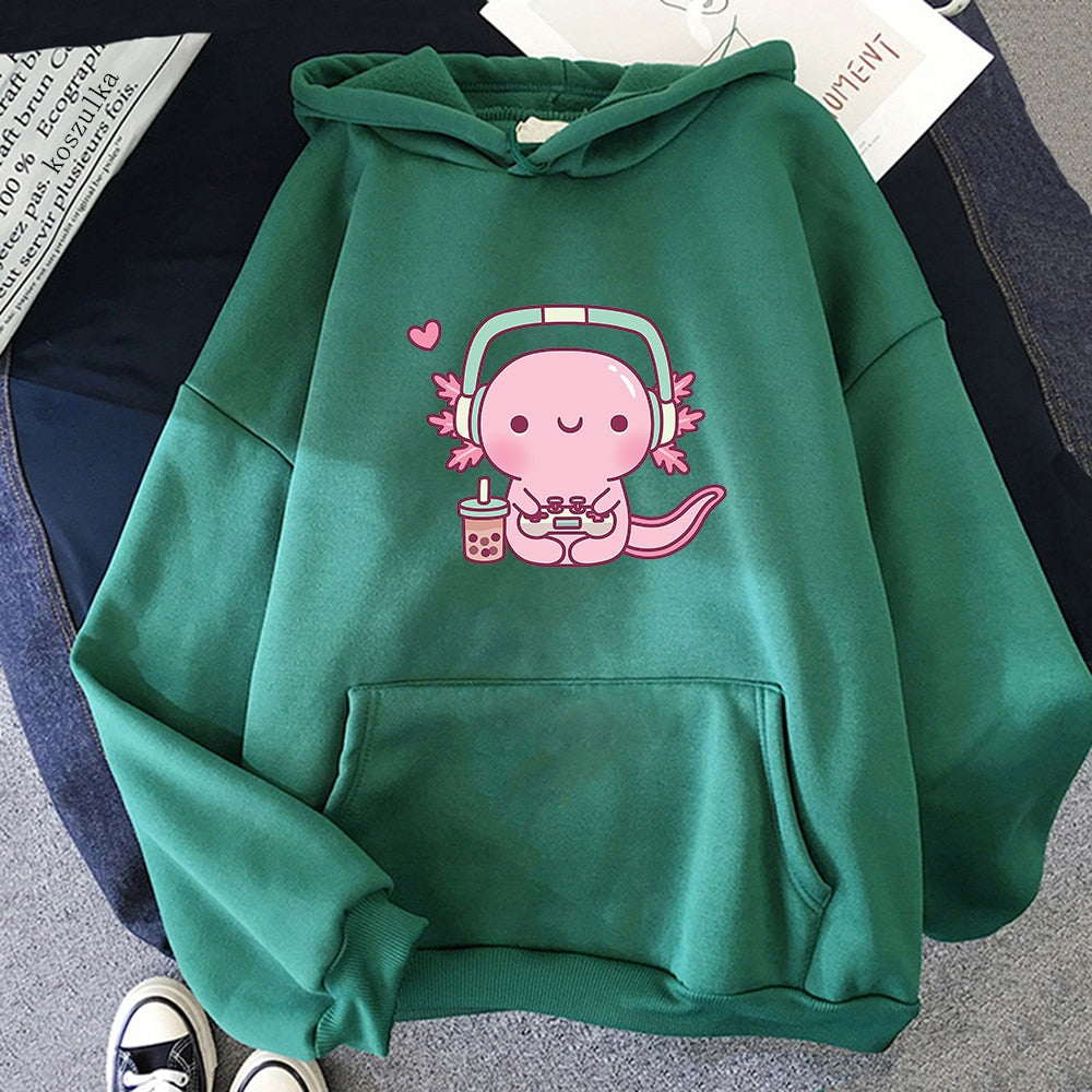 Kawaii Axolotl Gamer Pullover Hoodie