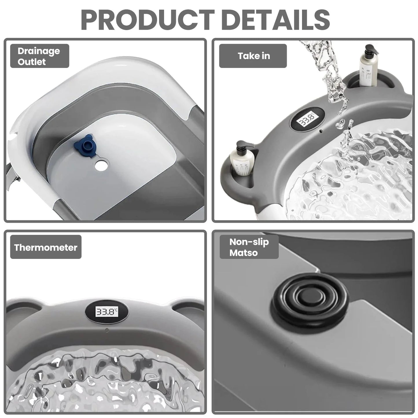 Portable Collapsible Baby Bathtub with Thermometer