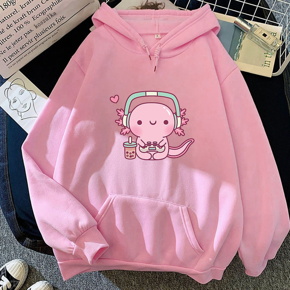 Kawaii Axolotl Gamer Pullover Hoodie