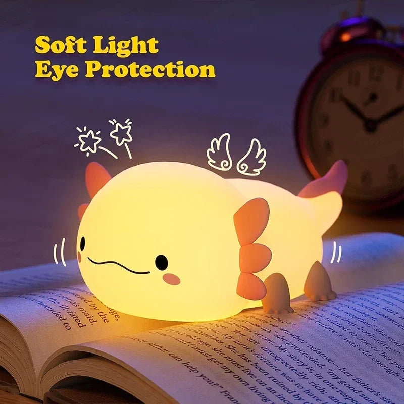 Kawaii Squeezable Axolotl Silicone LED Night Light