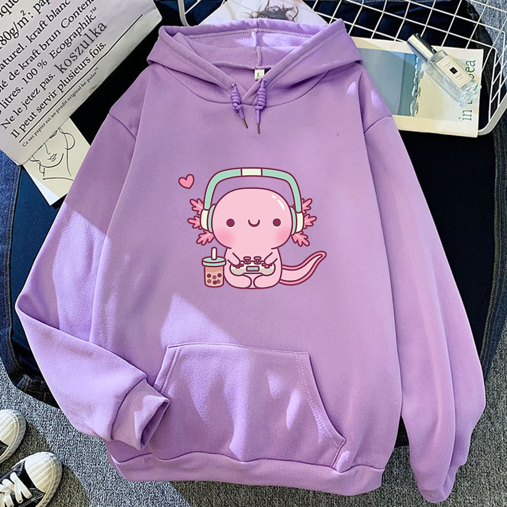 Kawaii Axolotl Gamer Pullover Hoodie