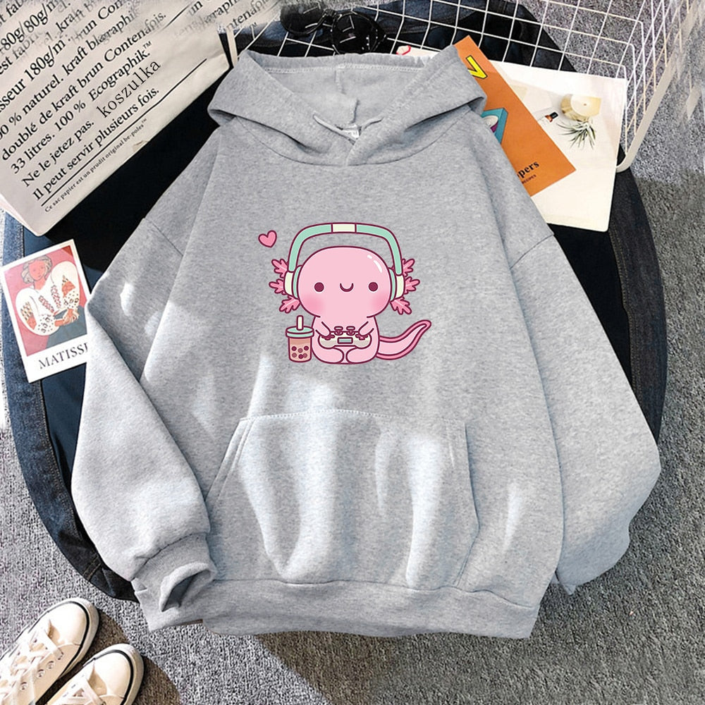 Kawaii Axolotl Gamer Pullover Hoodie