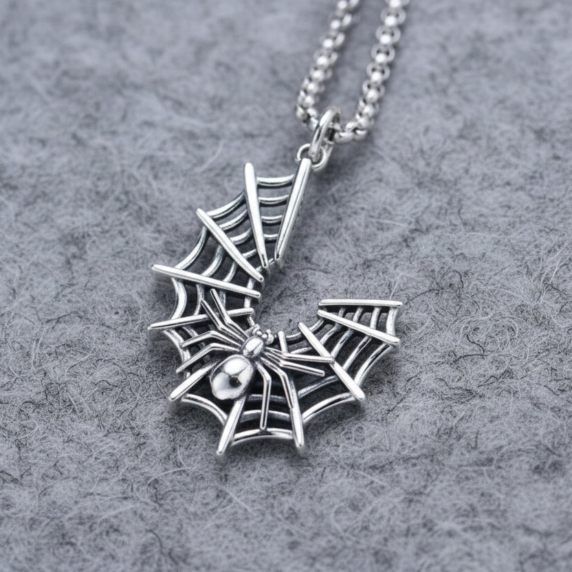Silver spider web and spider pendant 