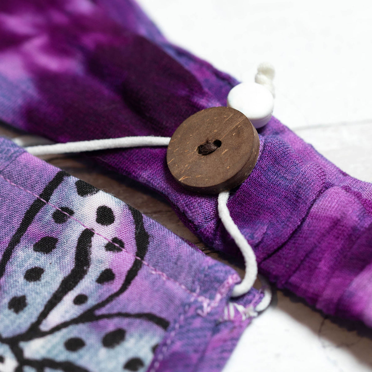 Tie-Dyed Butterfly Cotton Face Mask & Button Headband Set