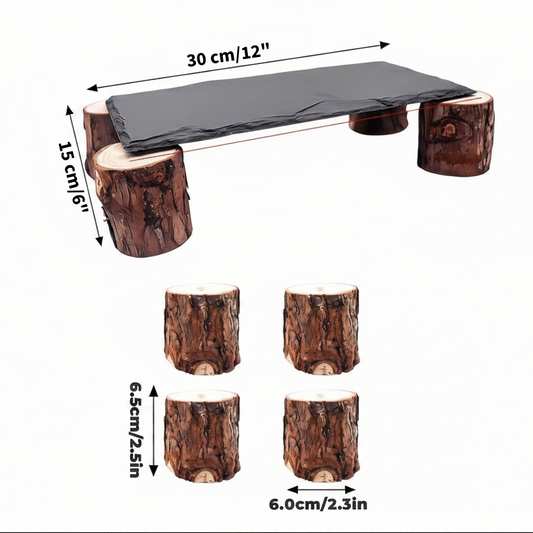 Natural Slate & Wood Block Basking Platform