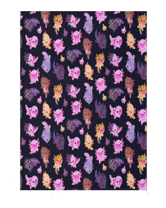 patterned blanket with cartoon axolotls 