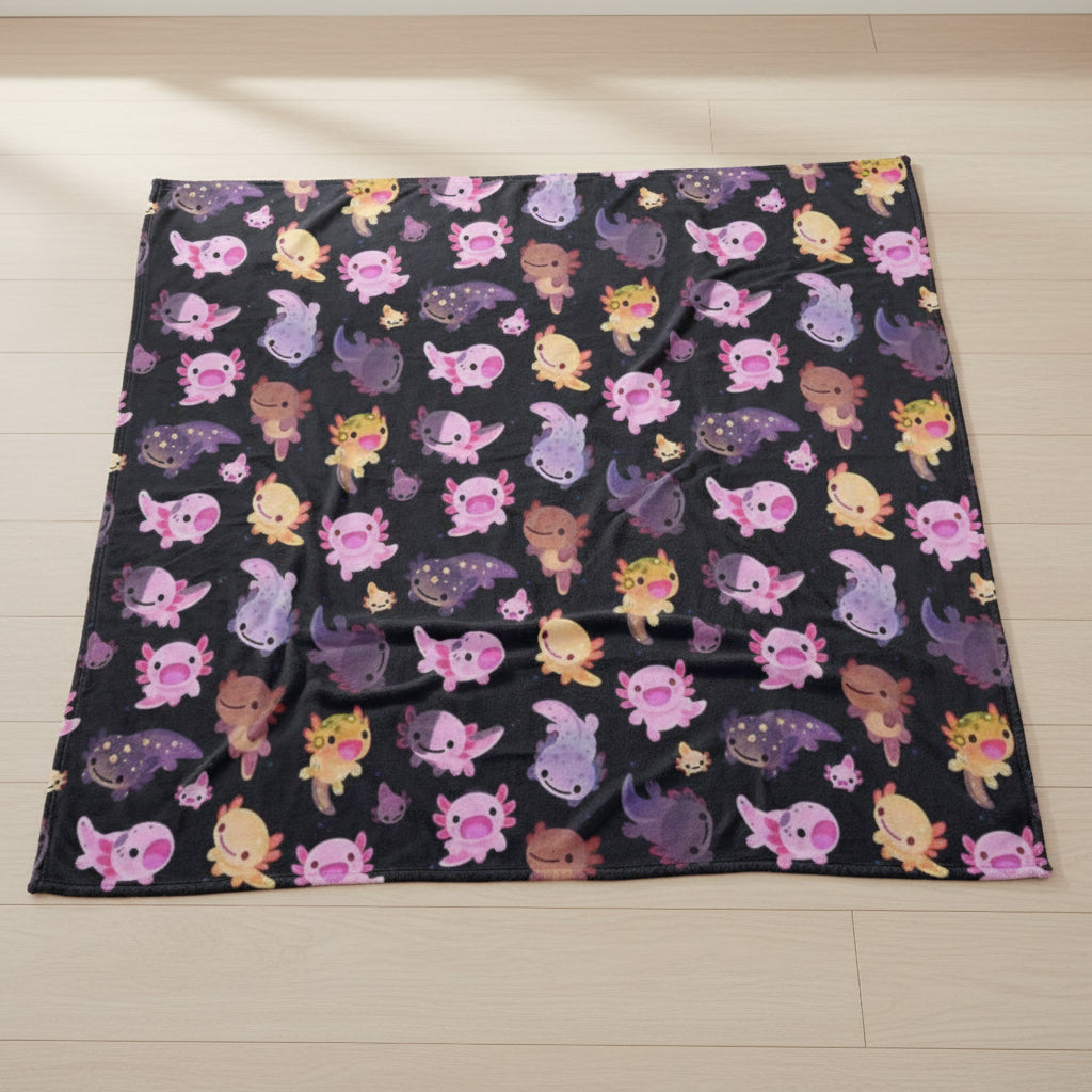 blanket with cartoon axolotls