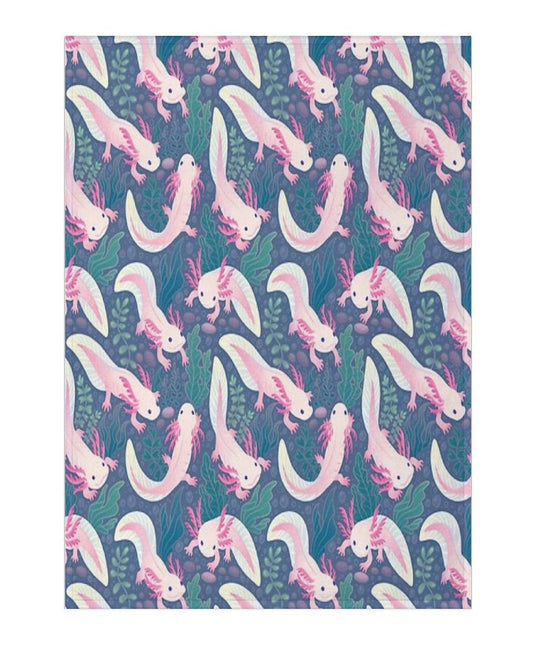 Pattern of axolotls on a blue background