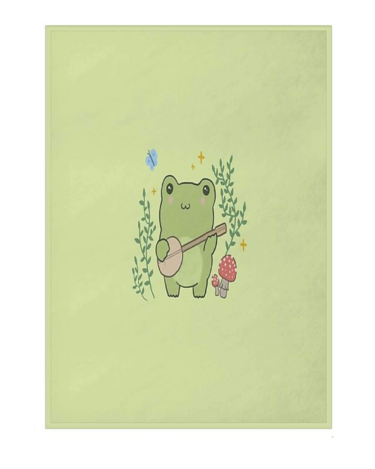 blanket with a cartoon frog playing a banjo