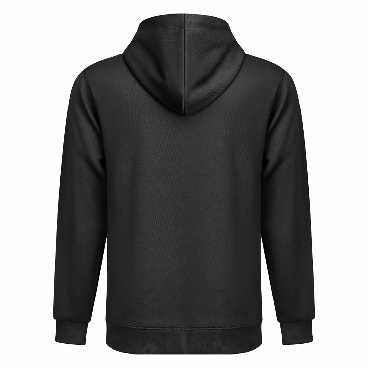 Black hoodie shown from the back on a white background