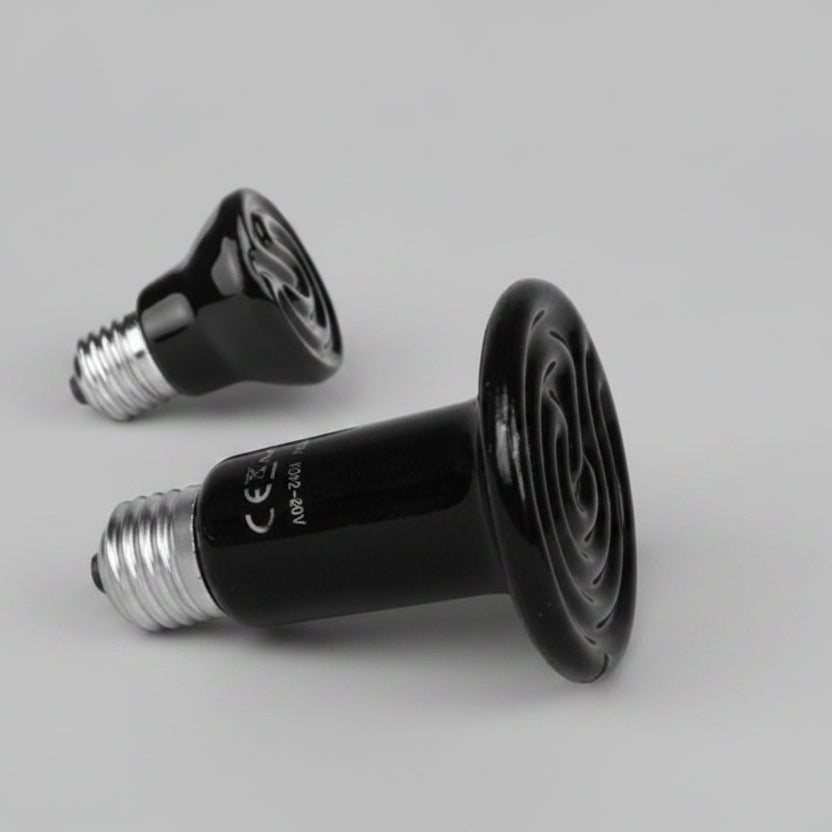 Two black heat lamps with E27 sockets 