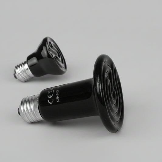 Two black heat lamps with E27 sockets 