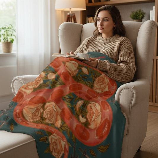 Floral Corn Snake and Daggers Throw Blanket