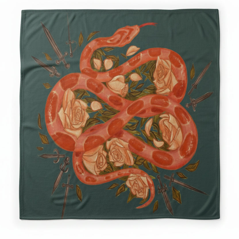Floral Corn Snake and Daggers Throw Blanket