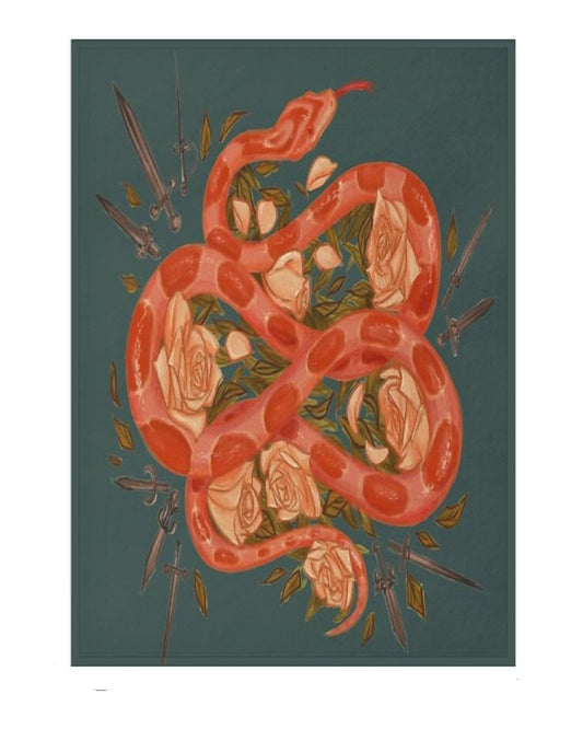 Floral Corn Snake and Daggers Throw Blanket