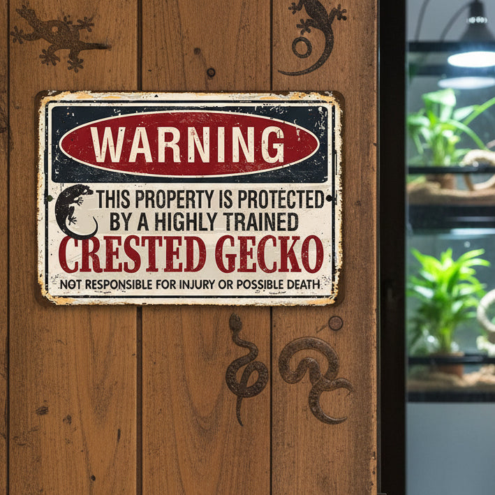 "Property Protected By Crested Gecko" Metal Sign
