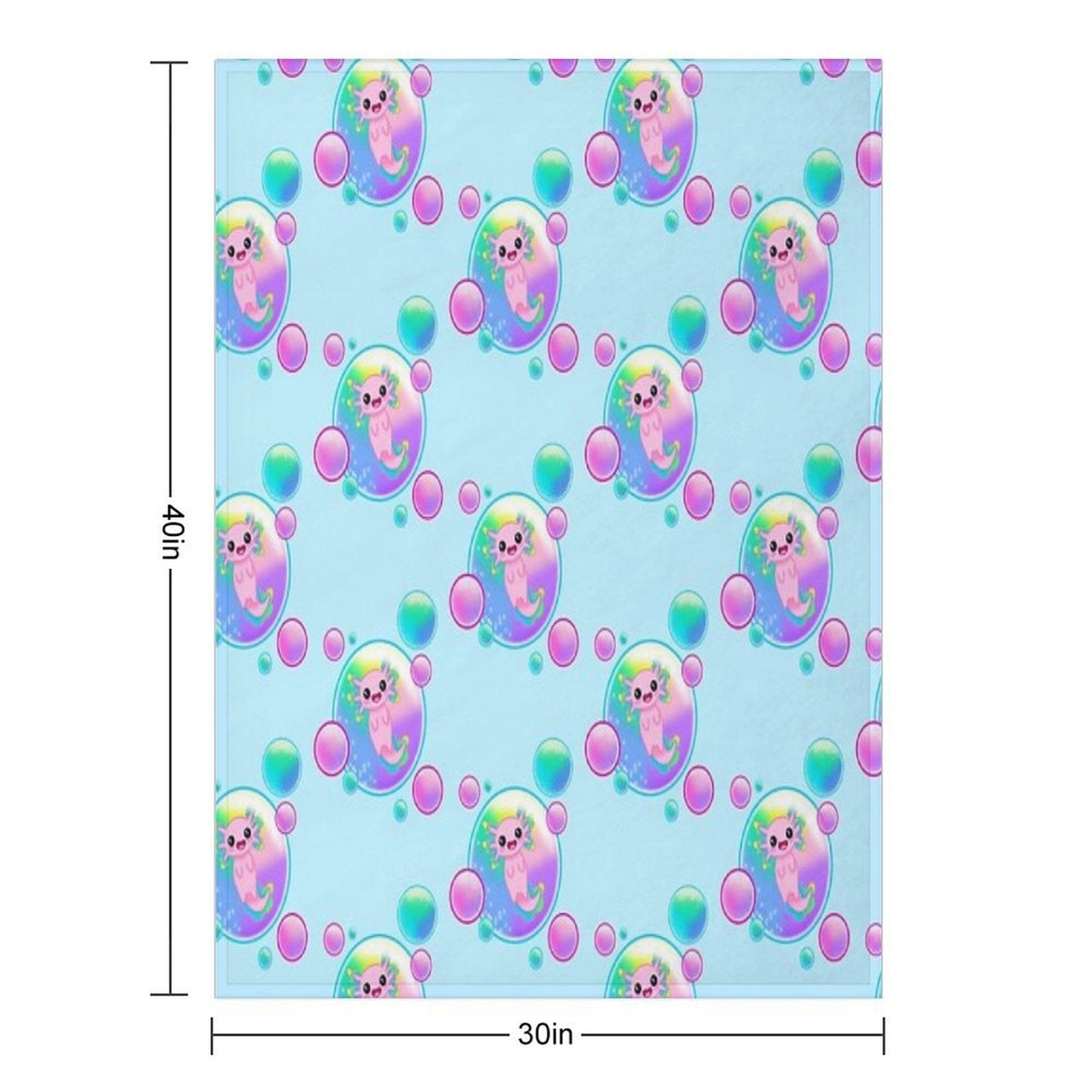 Kawaii Axolotl with Bubbles Throw Blanket