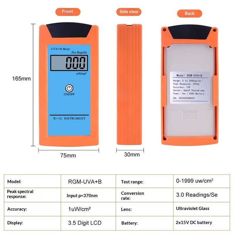 Precision Handheld Digital Ultraviolet (UV) Radiometer & Terrarium Sensor