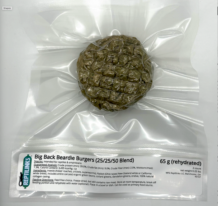 Reptilinks Raw, Freeze-Dried 25/25/50 Patties for Bearded Dragons and Blue Tongued Skinks