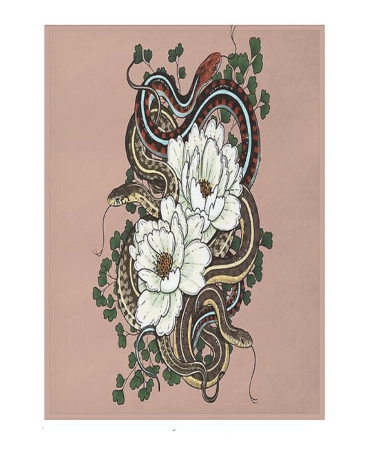 Garter Snakes with White Peonies Throw Blanket
