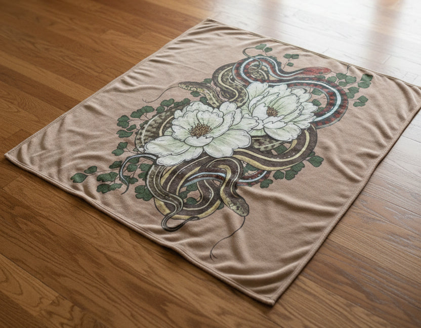 Garter Snakes with White Peonies Throw Blanket