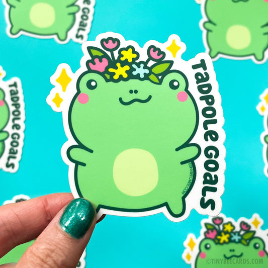 Floral Crown Frog Vinyl Sticker - Tadpole Goals