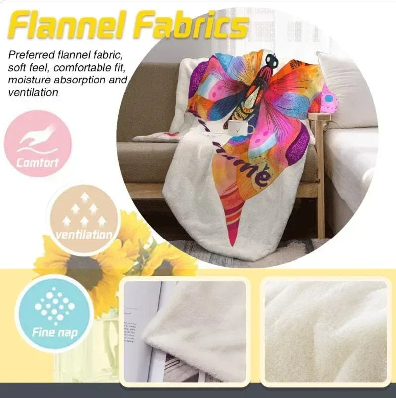 Personalized Butterfly Blanket | Custom Name | Vibrant Colorful Butterfly Wings Purple Script Flannel Fleece Throw Gift