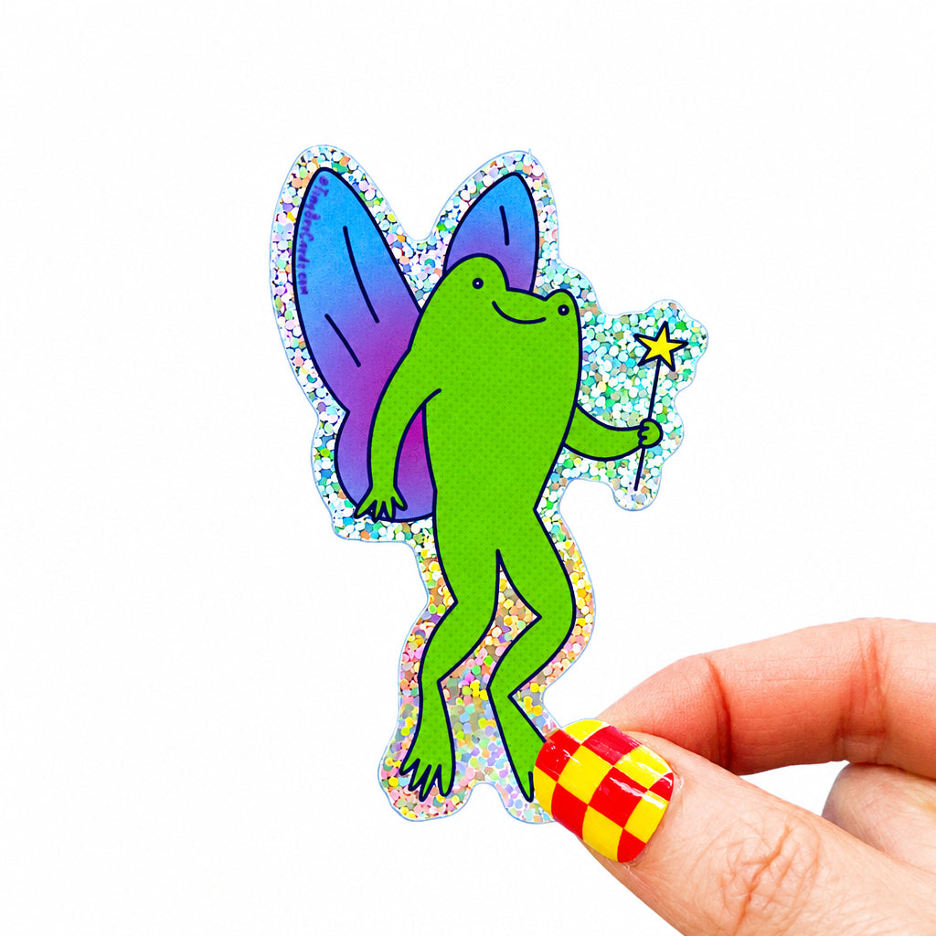 Fairy Frog Glitter Whimsical Vinyl Sticker