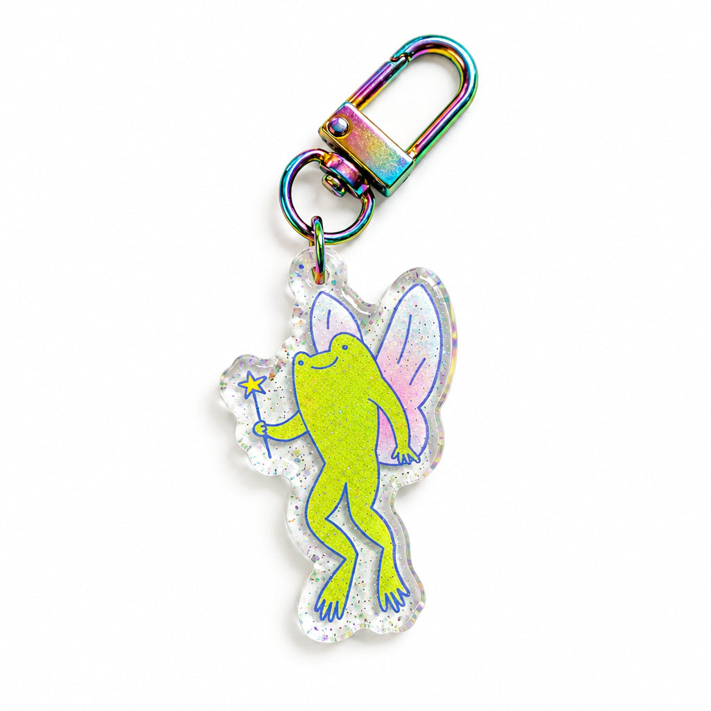 Fairy Frog Glitter Whimsical Acrylic Keychain