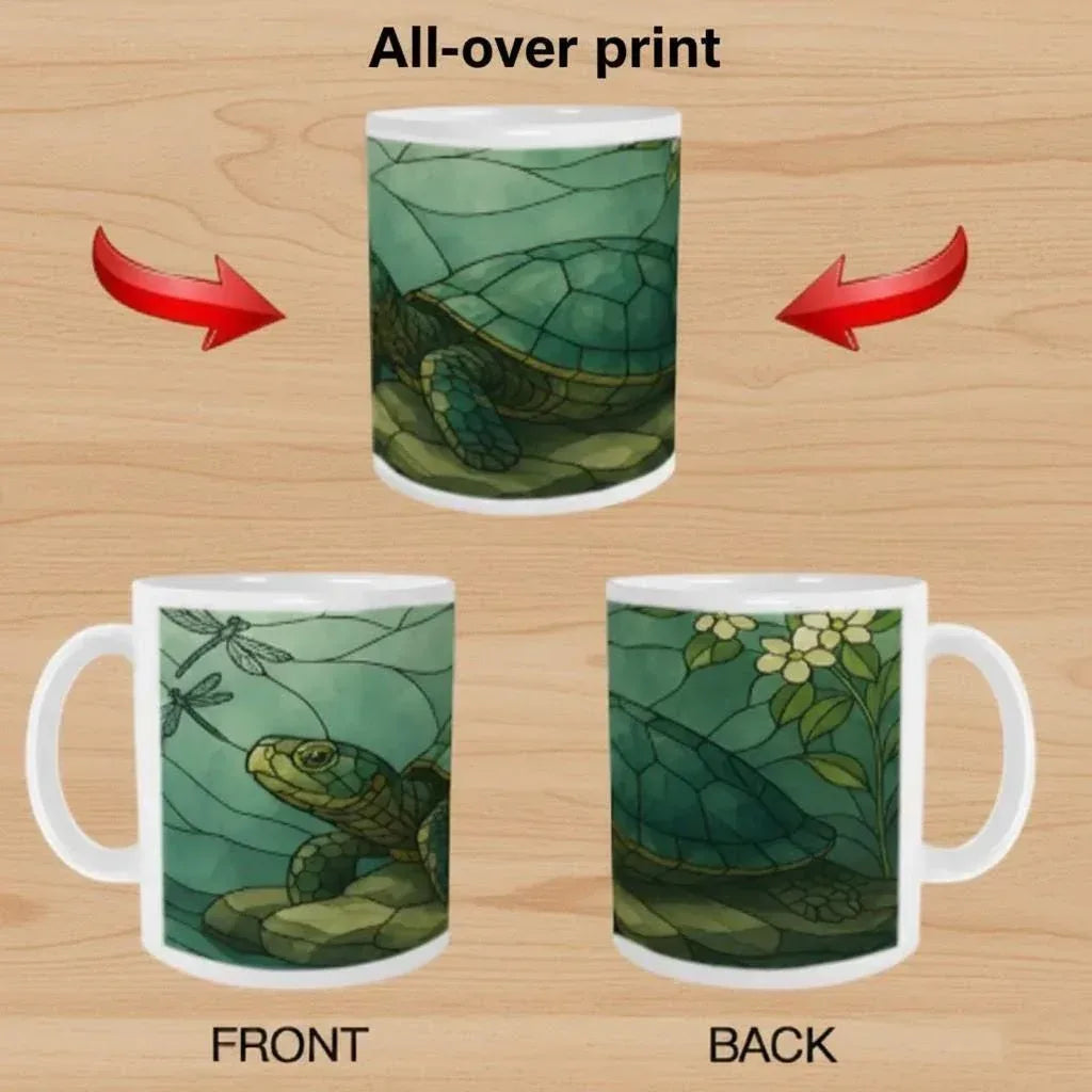 Stained Glass Sea Turtle & Dragonfly Ceramic Mug