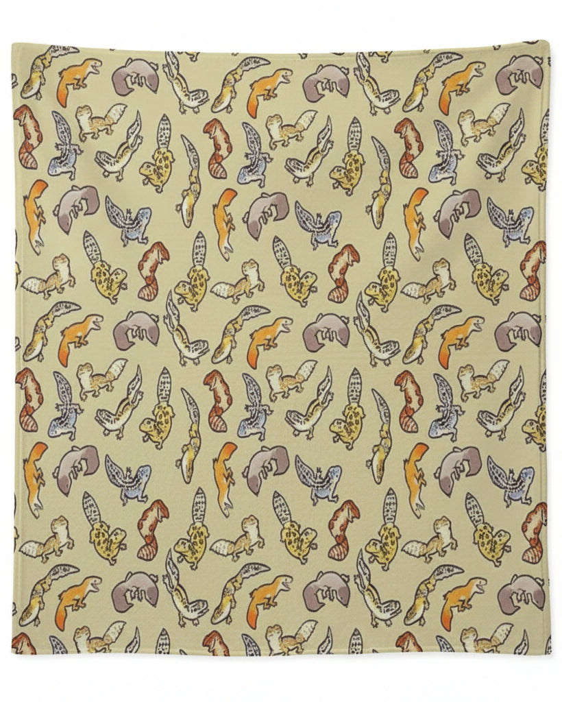 beige blanket with leopard gecko pattern