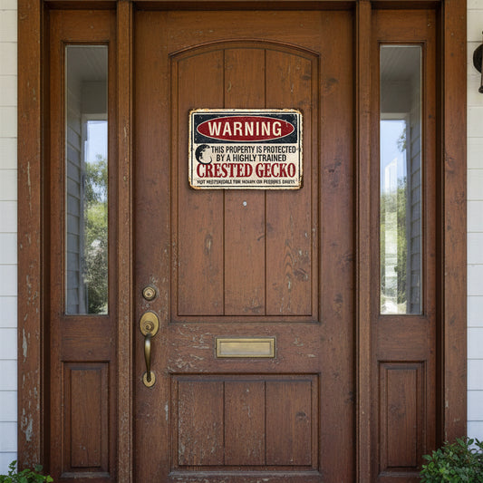 "Property Protected By Crested Gecko" Metal Sign