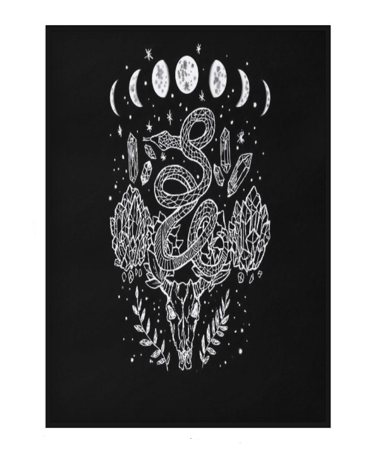 Moon Phases, Snakes, and Crystals Throw Blanket