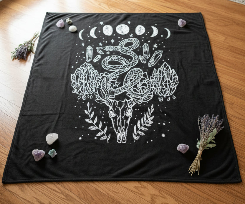 Moon Phases, Snakes, and Crystals Throw Blanket
