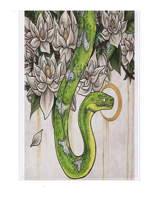 Green Tree Python & White Magnolias Throw Blanket