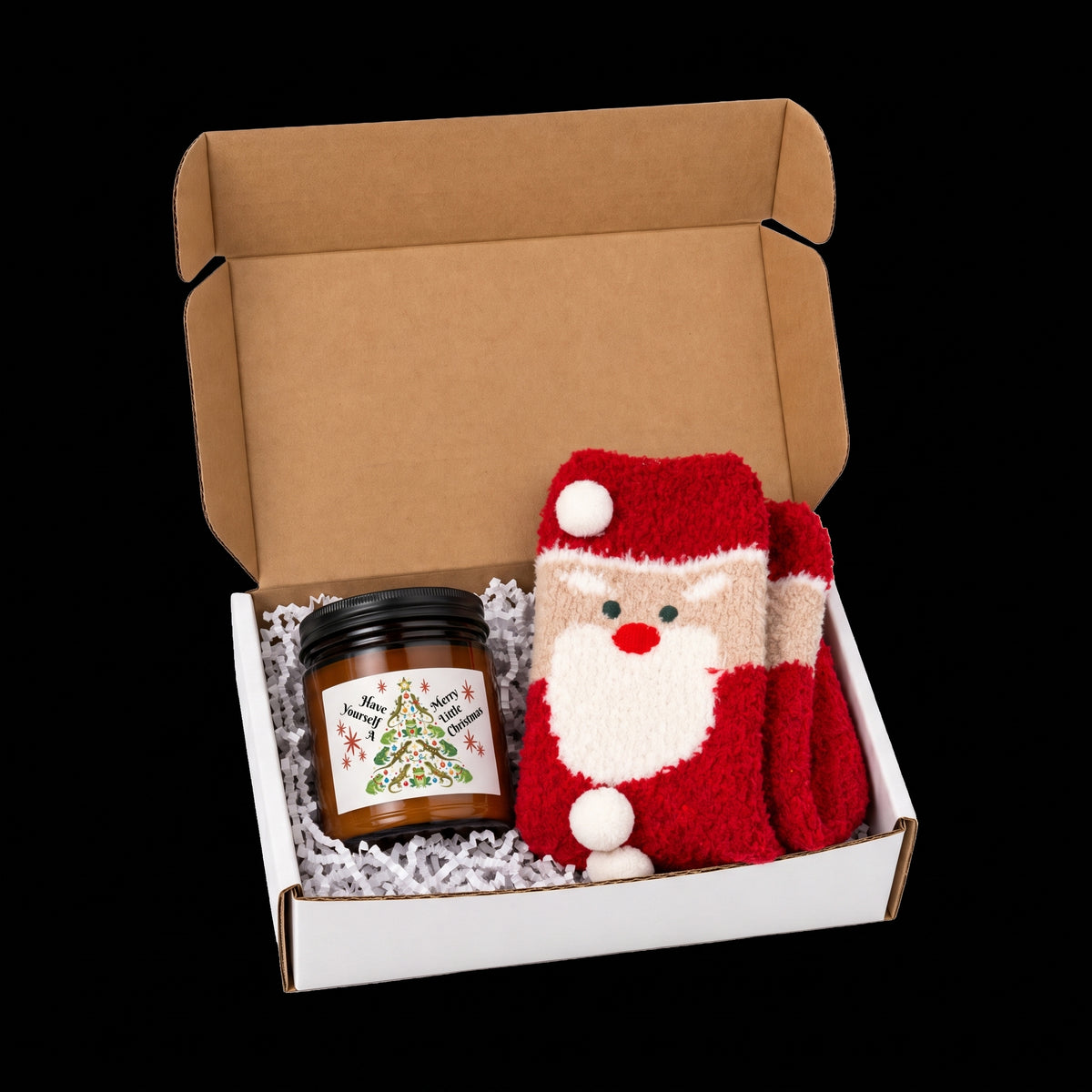 “Have Yourself a Merry Little Christmas” Candle & Fluffy Santa Socks Gift Set