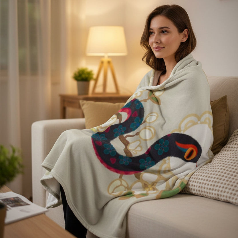 Floral Serpent & Cherry Blossom Throw Blanket