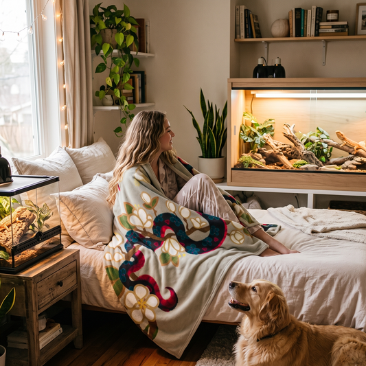 Floral Serpent & Cherry Blossom Throw Blanket