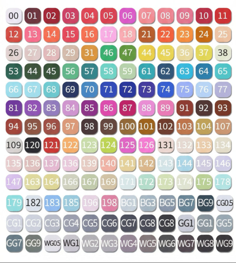 Set of 168 colored marker color swatches 